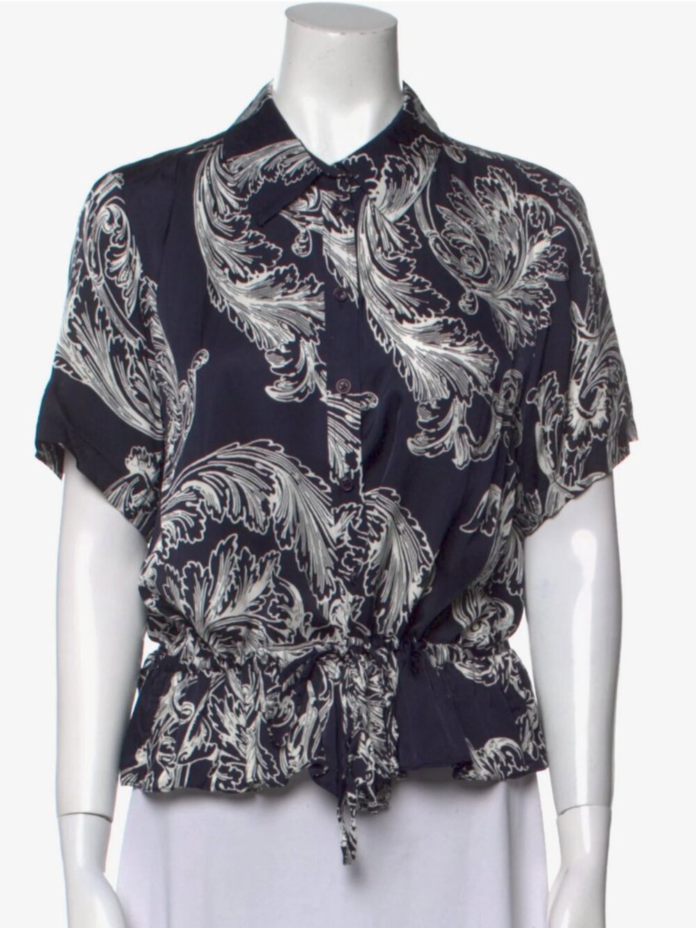 Stine Goya Floral Top Navy Blue Printed Viscose Blouse Size M Medium Makayla